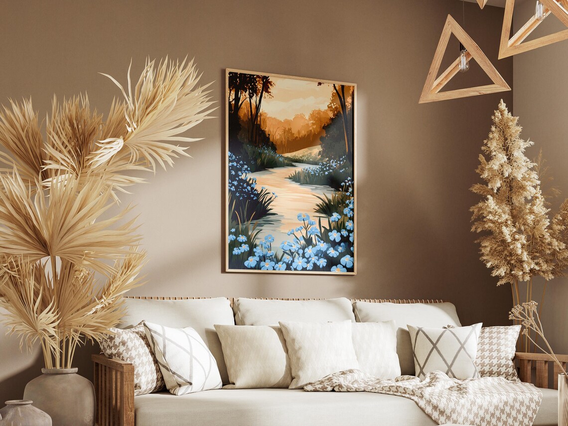Forget Me Not Riverbank Golden Hour Stream Forest Flower Poster - Image 3