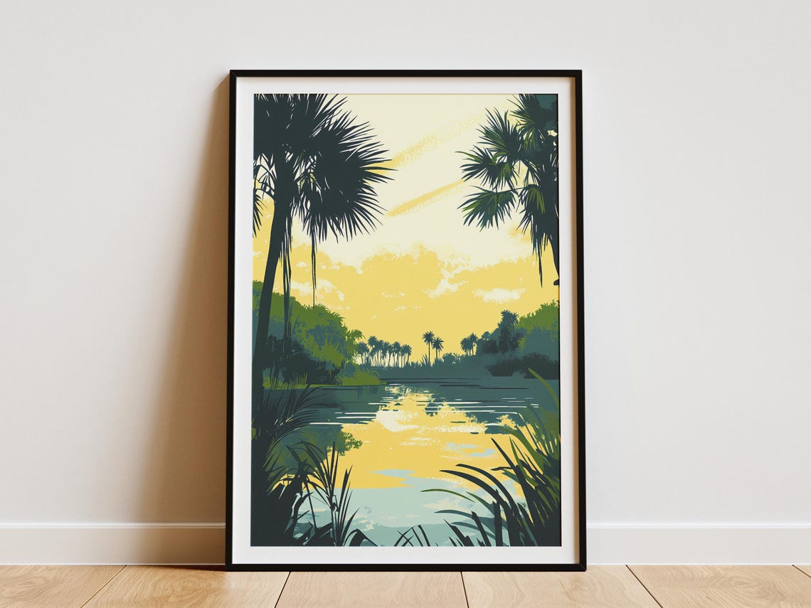 Everglades Florida Sunset Palms Wetland Waterway Nature Poster