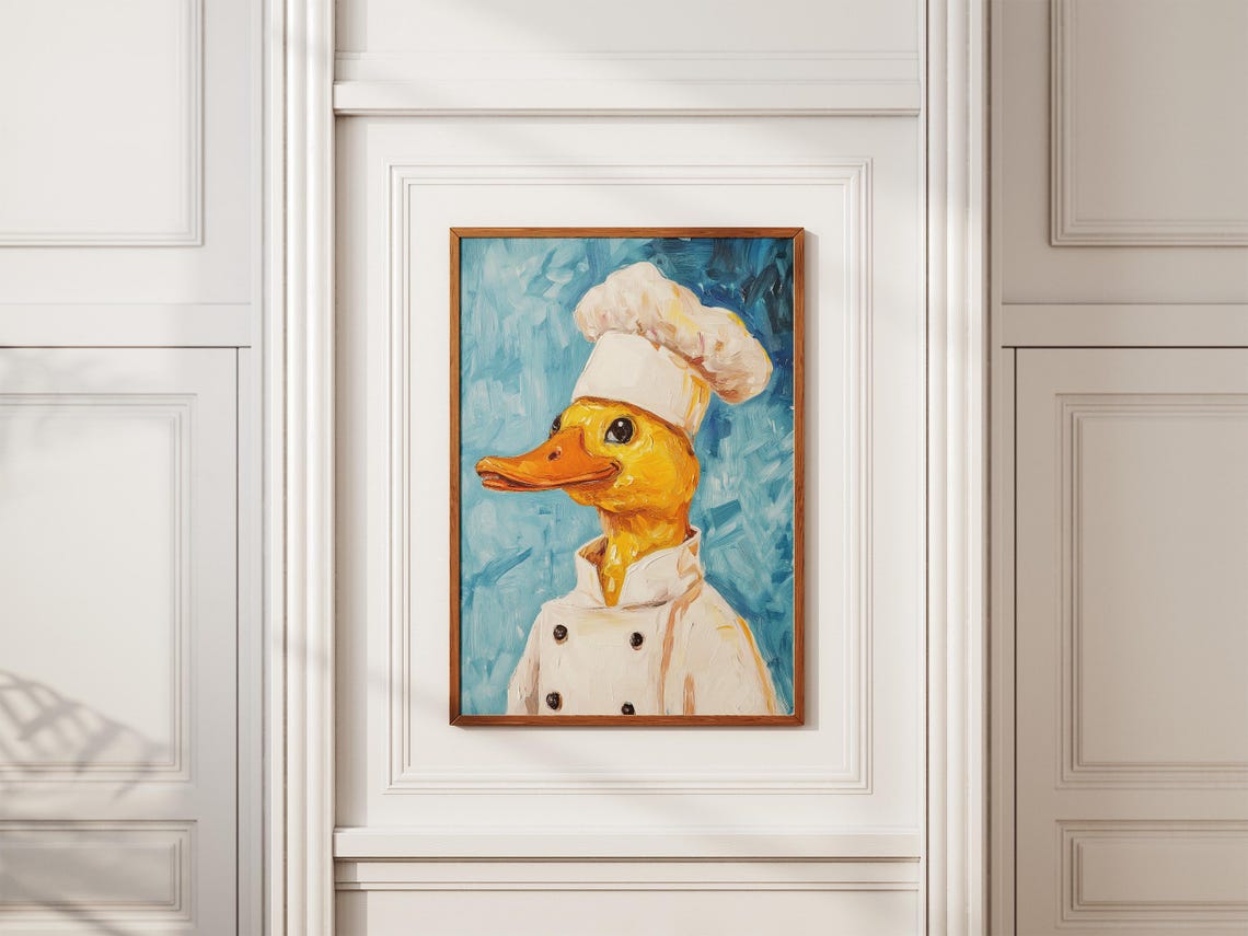 Duck Chef Art Print Funny Kitchen Decor Whimsical Animal Portrait Chefs Hat Wall Quirky Poster Cute Home - Image 2