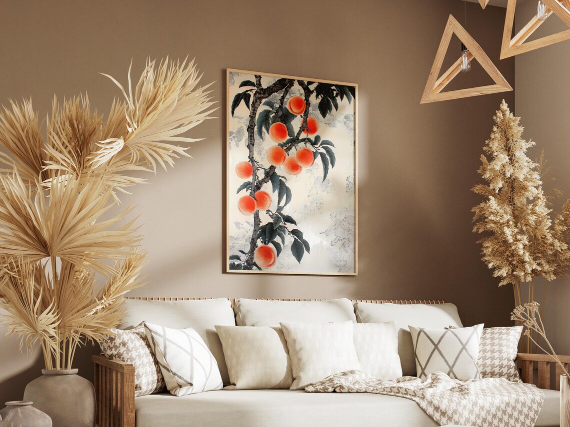 Ripe Peaches Branch Traditional Chinese Botanical Watercolor Poster - Image 3
