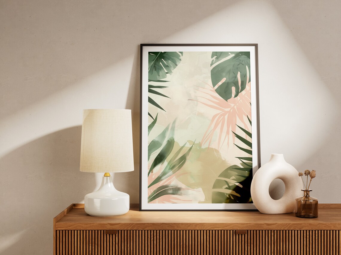 Minimalist Boho Palm Leaf Art Print Abstract Tropical Leaves Watercolor Wall Decor Poster - Image 2