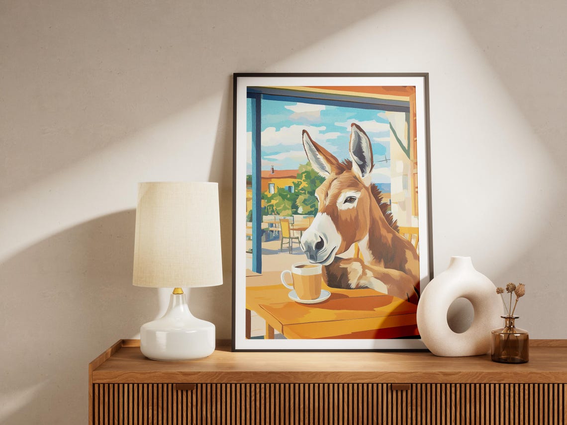 Donkey Cafe Art Print Funny Animal Poster Quirky Home Decor Coffee Lover Gift Drinking Wall Unique Illustration - Image 4