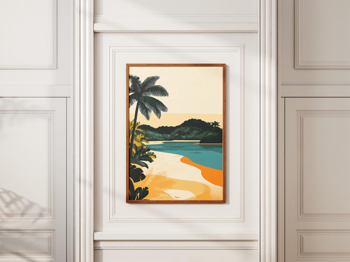 Coiba National Park Panama Palm Beach Curved Sand Bay Poster - Image 2