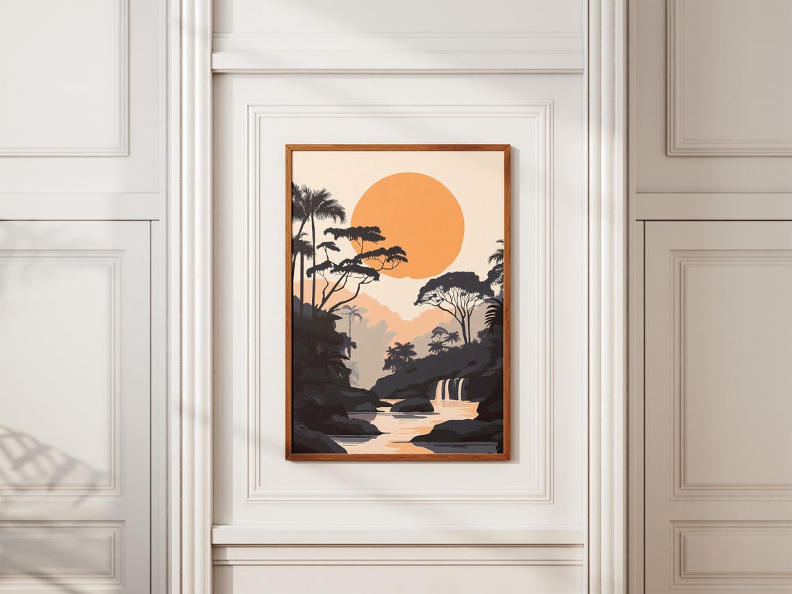 Hidden Waterfall In The Jungle At Sunset Tropical Landscape Poster - Image 2