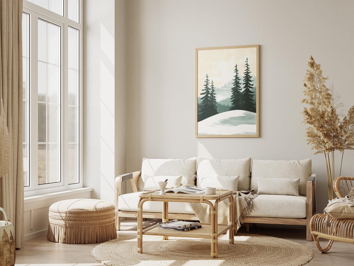 Minimalist Pine Trees On Misty Snow Forest Hill Winter Poster - Image 4