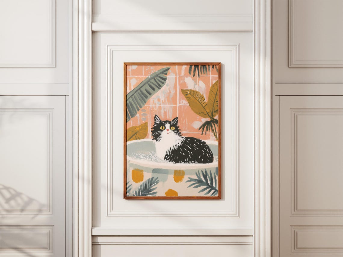 Norwegian Forest Cat Art Print, Whimsical Bathroom Decor - Image 2