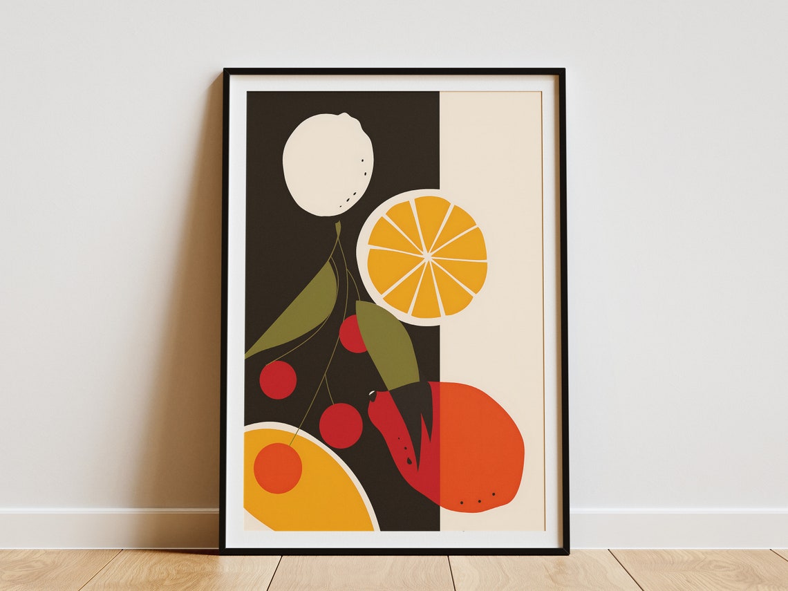Minimalist Citrus Lemon Orange And Red Berries Fruit Art Poster