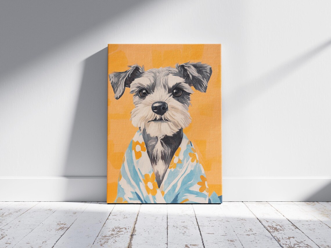 Miniature Schnauzer In Floral Towel Poster Cute Dog Art For Home Gift - Image 2