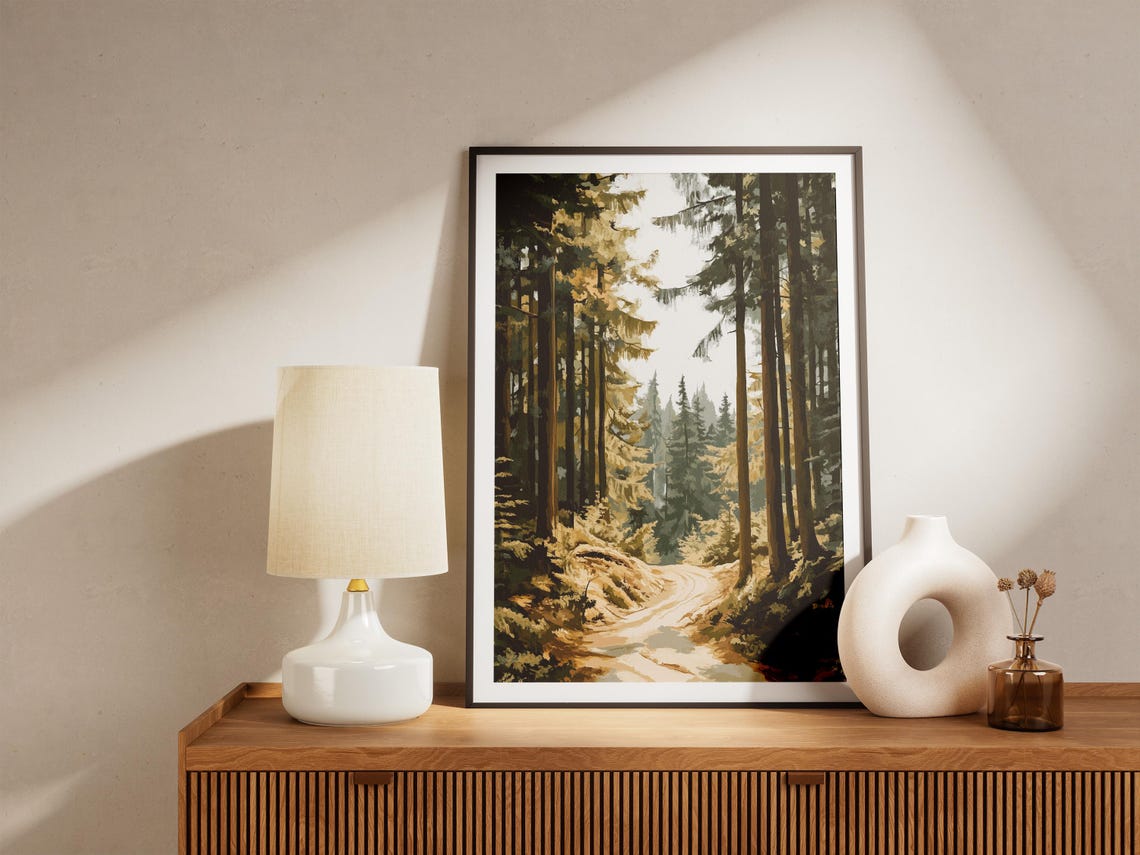 Oregon Sunlit Forest Path Tall Pines Pacific Northwest Poster - Image 4