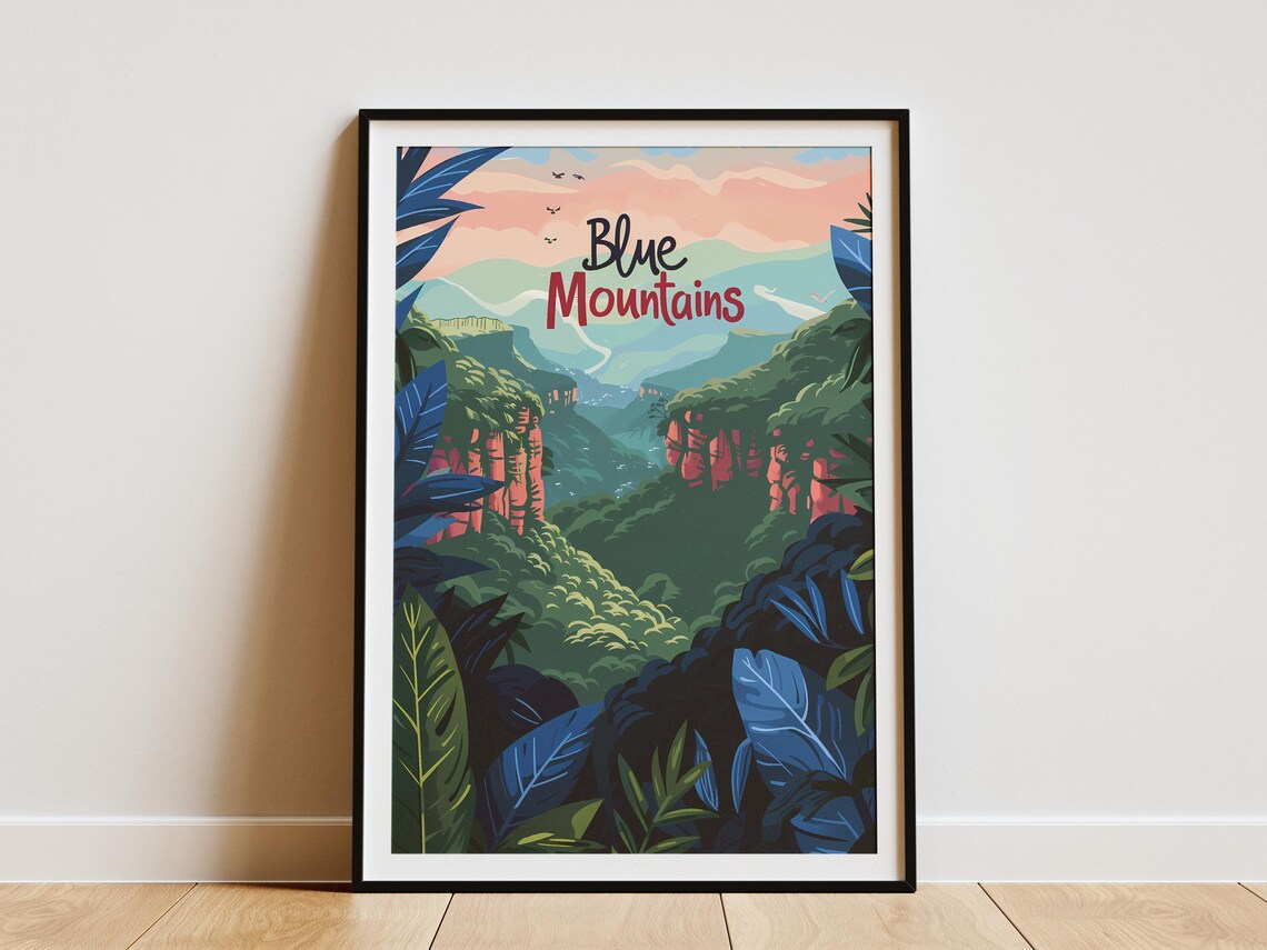 Blue Mountains Australia Lush Green Canyon Valley Travel Poster