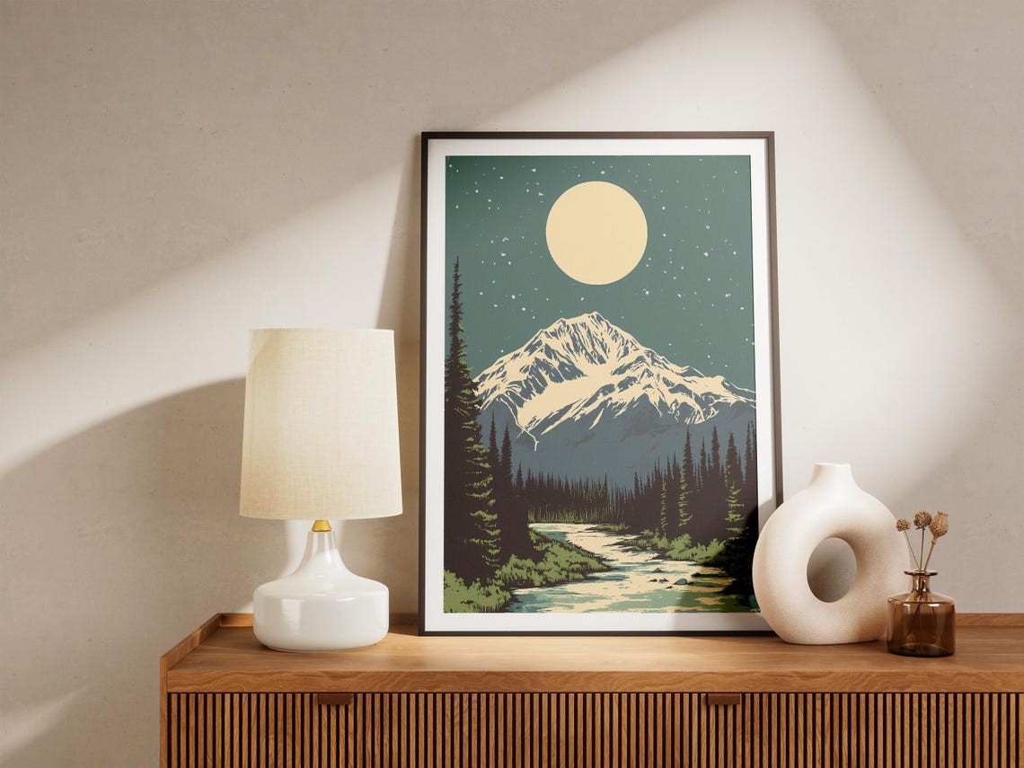 Wrangell St Elias National Park Moonlit Snowy Mountain Night Poster - Image 4