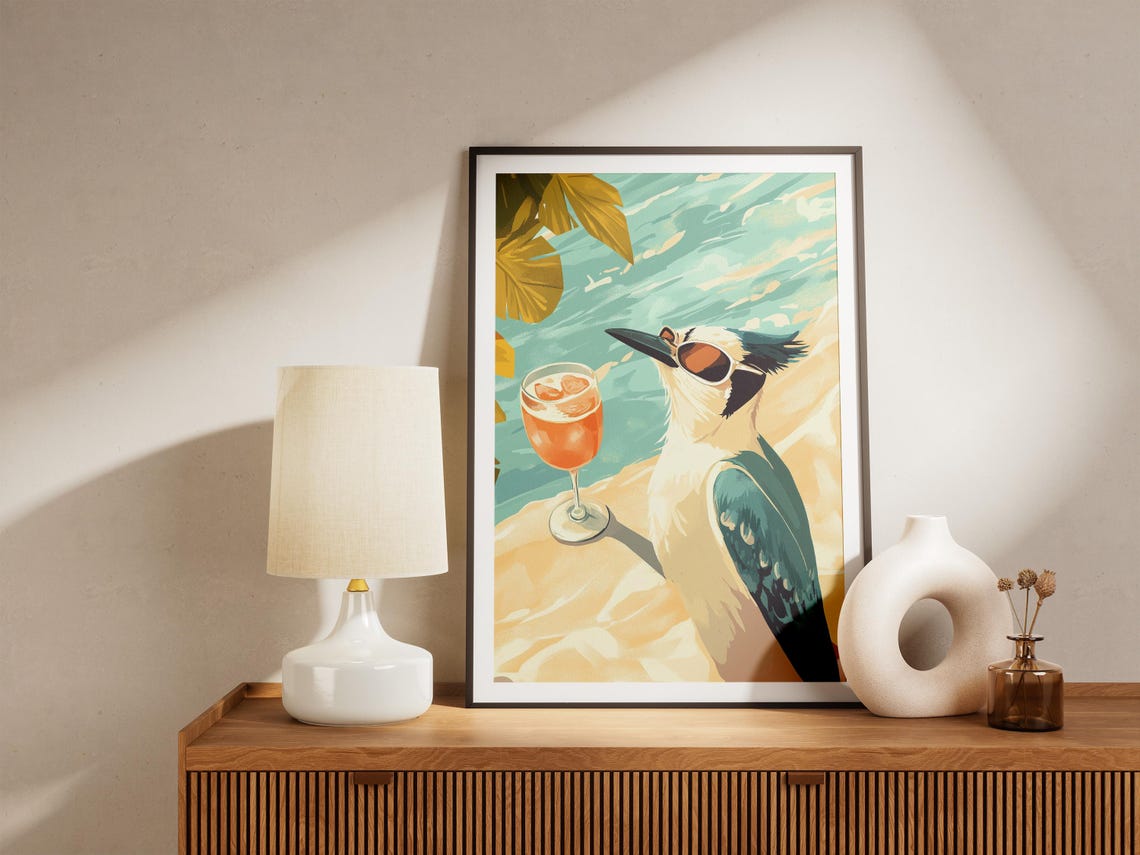 Cool Bird In Sunglasses Sipping Cocktail Tropical Beach Poster - Image 5