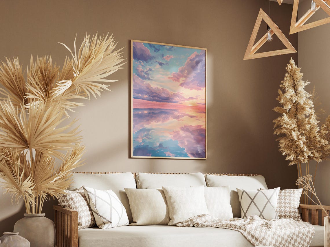 Pastel Sky Mirrored in Glass-Calm Water Reflection Art Poster - Image 3