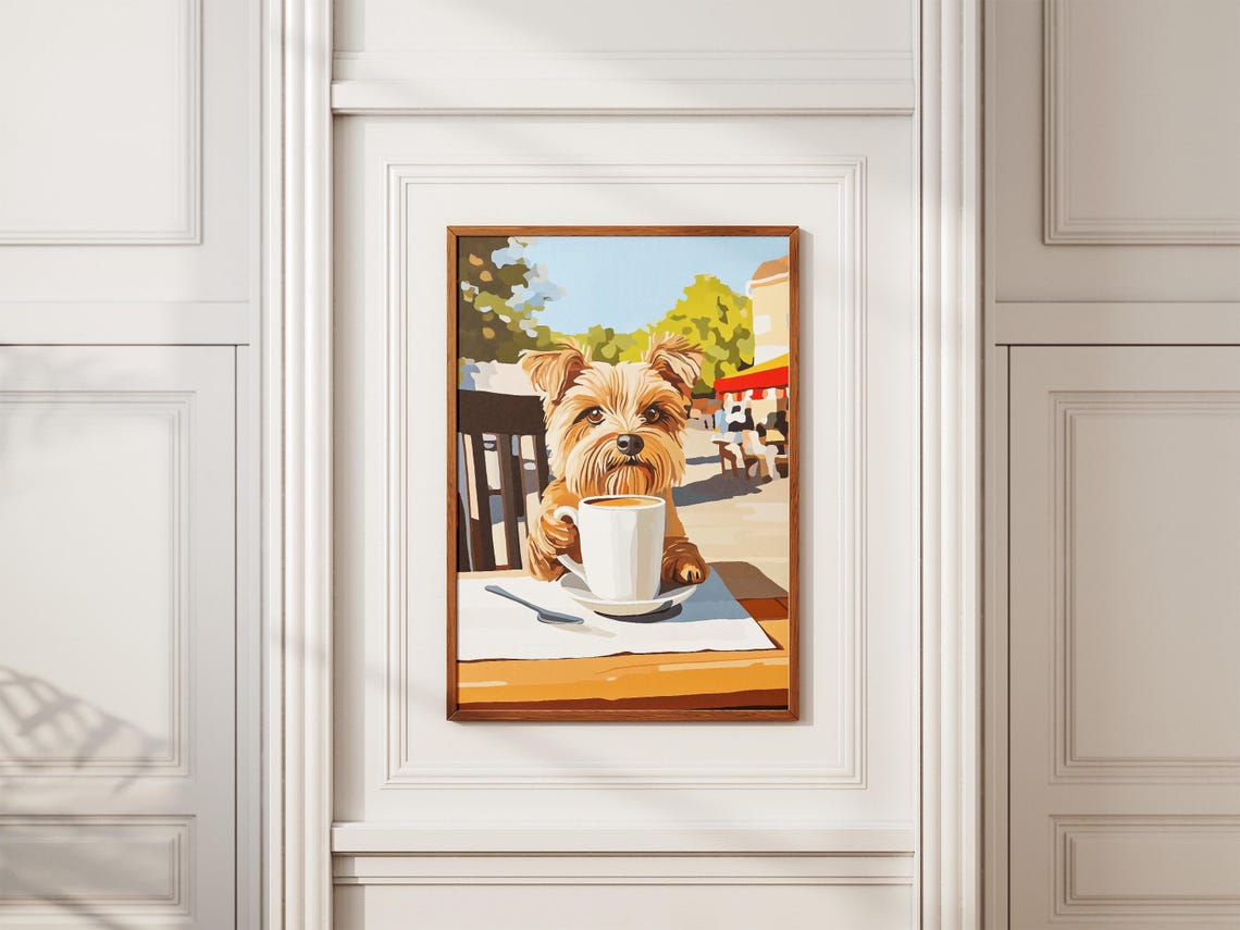 Yorkshire Terrier With Coffee Cup At Sunny Cafe Cute Dog Poster - Image 2