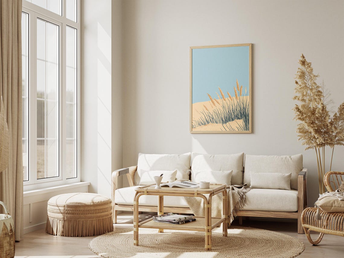 Golden Beach Grass on Sandy Dunes Under a Pale Blue Sky Poster - Image 4