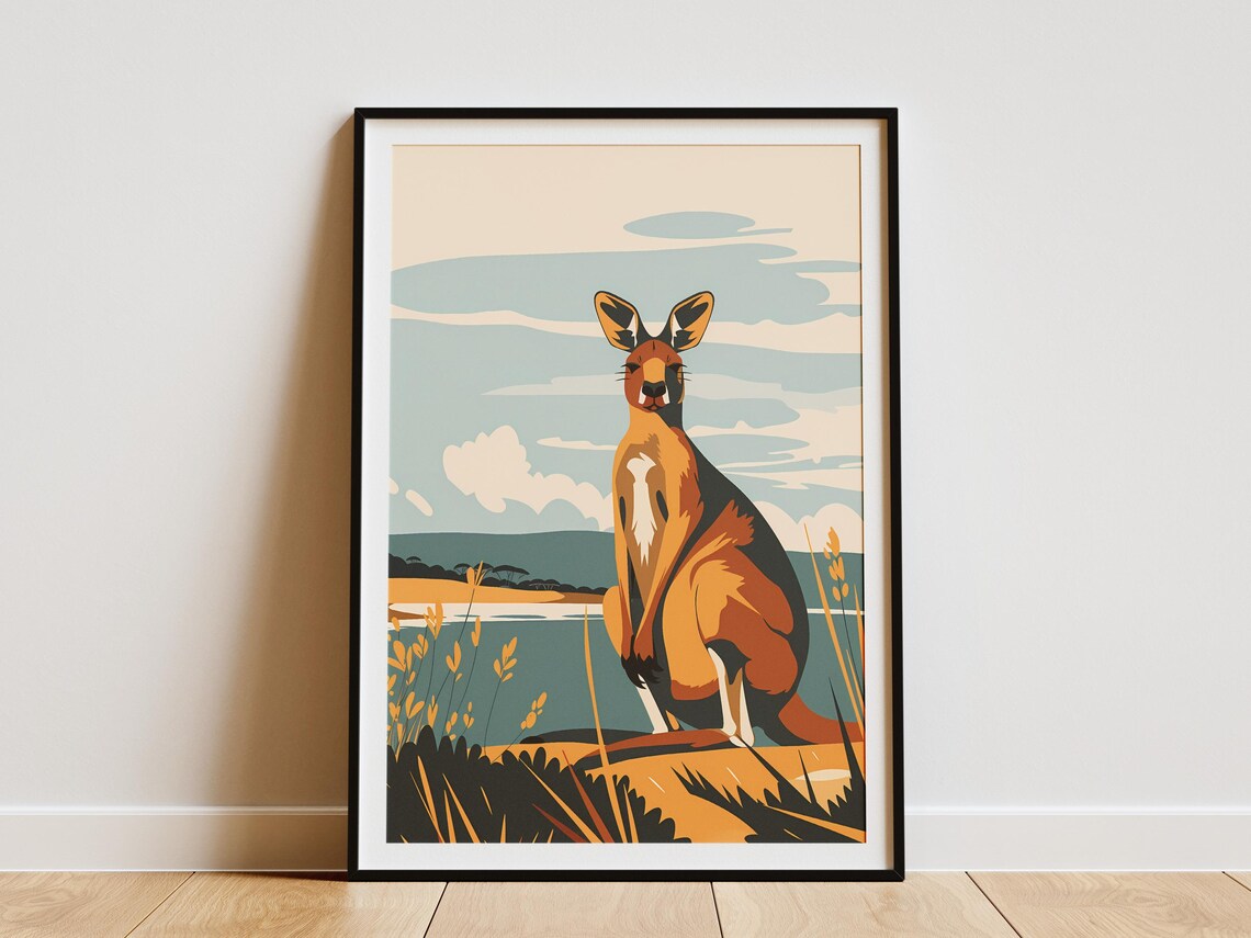 Kangaroo Outback Australia Wildlife Red Orange Illustration Poster