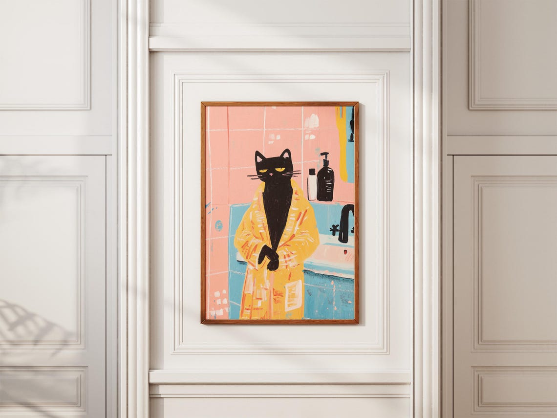 Siamese Cat Bathrobe Bathroom Poster Funny Print Quirky Art Lover Gift Modern Home Decor Wall - Image 2