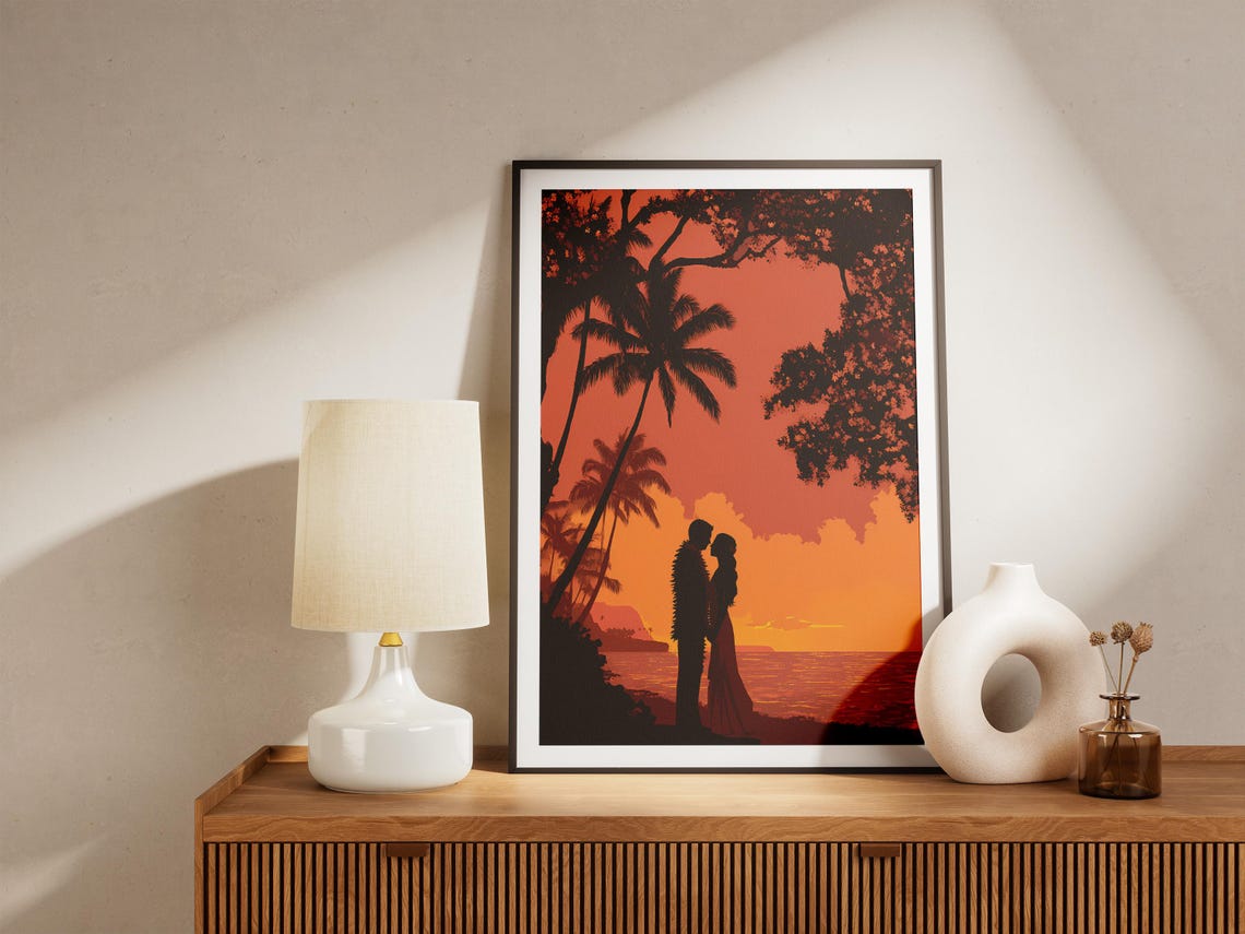 Hawaiian Wedding Sunset Romance Couple Silhouette Palm Tree Poster - Image 4