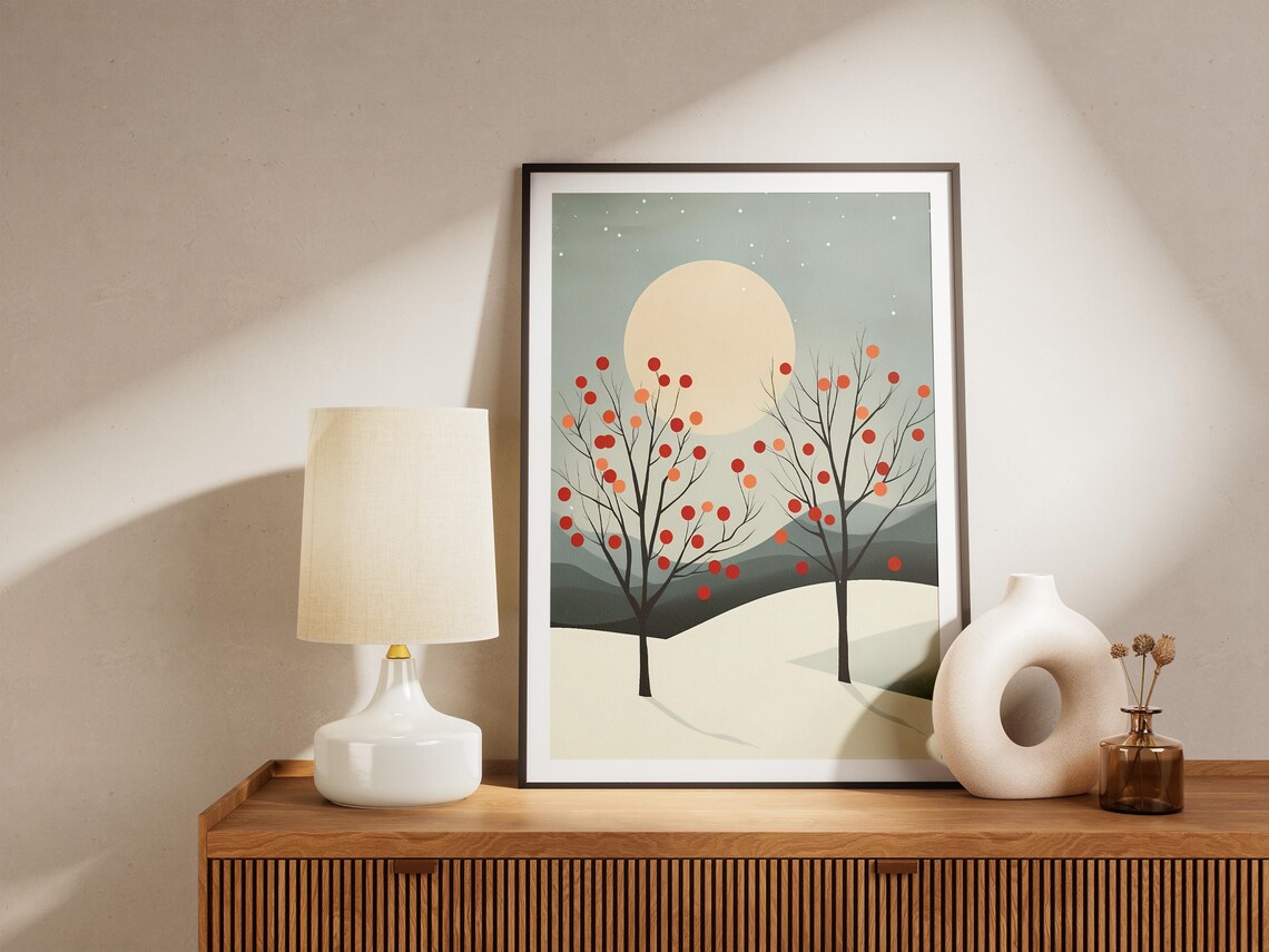Winter Orchard Poster Minimalist Landscape Print Modern Scandinavian Art Moon Tree Branches Wall Decor Home Decor Dorm Room Art - Image 5