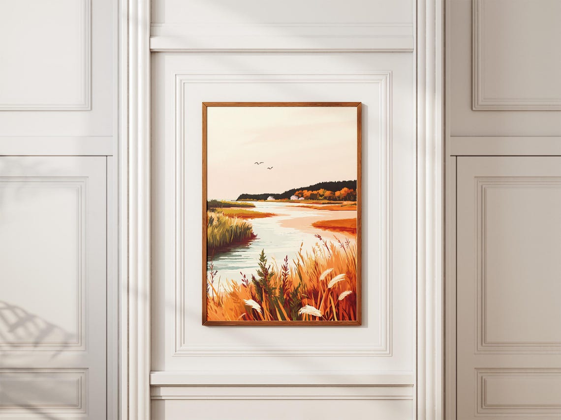 Autumn River Estuary With Golden Grasses At Sunset Art Poster - Image 2