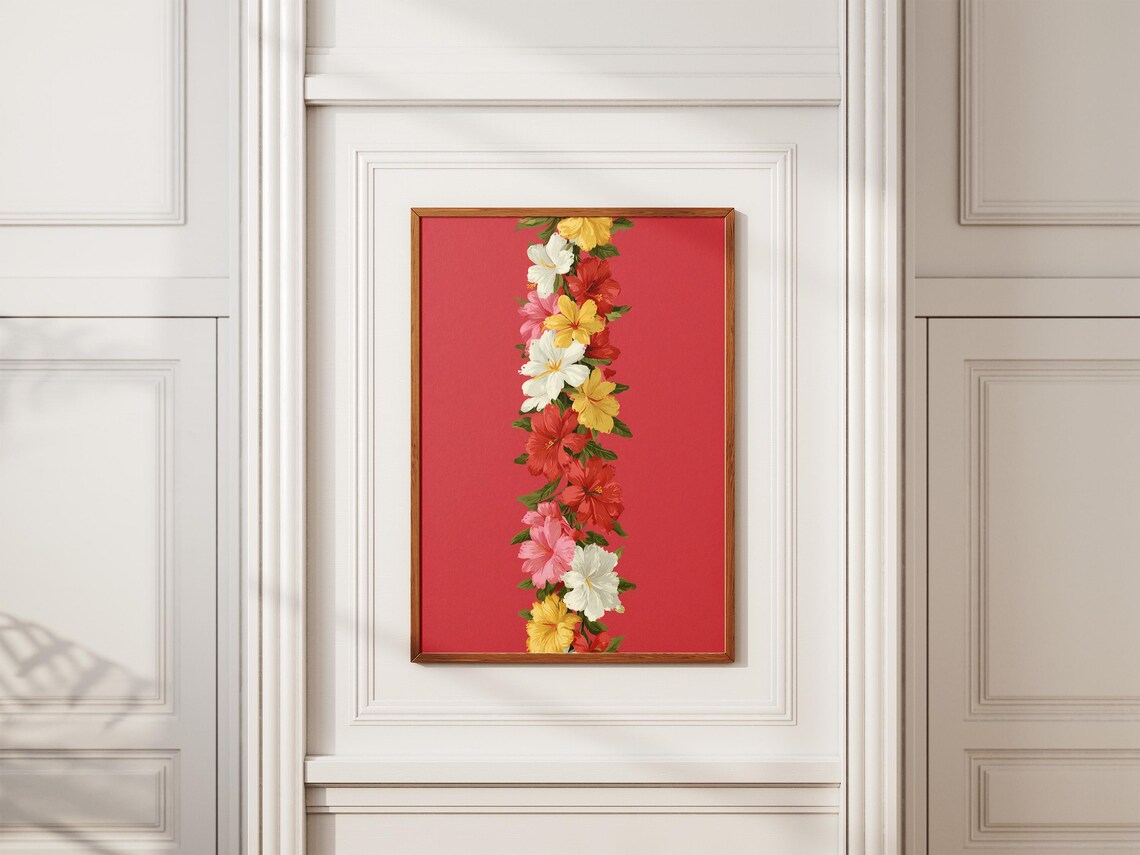 Hawaiian Hibiscus Lei Flower Garland On Bold Red Background Poster - Image 2