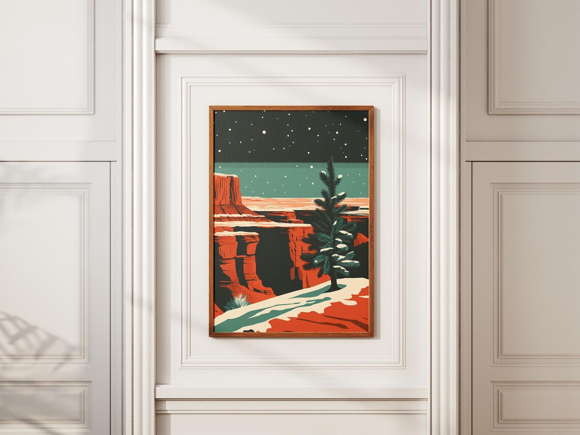 Canyonlands National Park Vintage Festive Winter Travel Poster Snow Covered Canyon Christmas Holiday Decor Red Rock Canyon Art Print Utah - Image 3