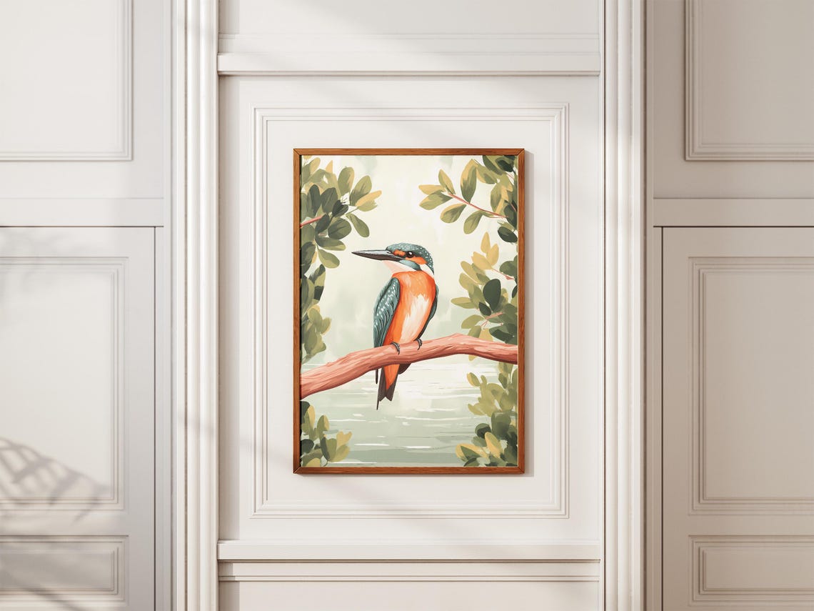Kingfisher Perched on a Branch Over Water Coastal Bird Poster - Image 2