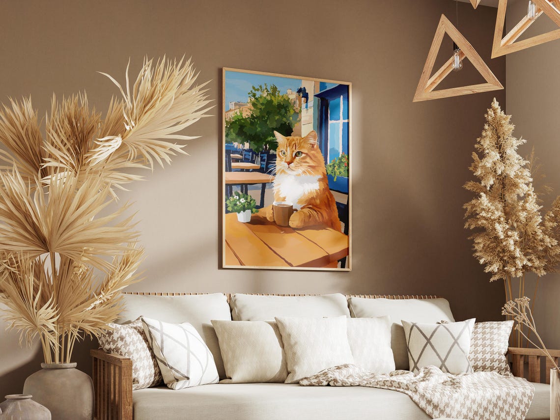 Orange Cat Coffee Poster Whimsical Cafe Cat Wall Decor Kitchen Gift - Image 3
