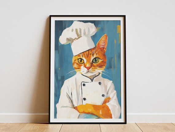 Ginger Cat Chef Whimsical Orange Tabby Portrait Kitchen Poster