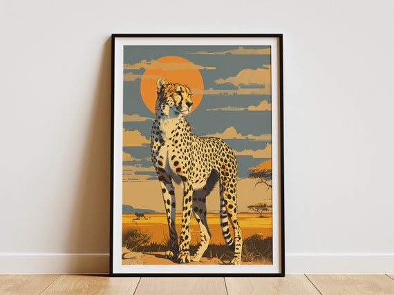 Cheetah In Desert Sunset Minimalist Poster Wildlife Animal Art Print Abstract Nature Poster