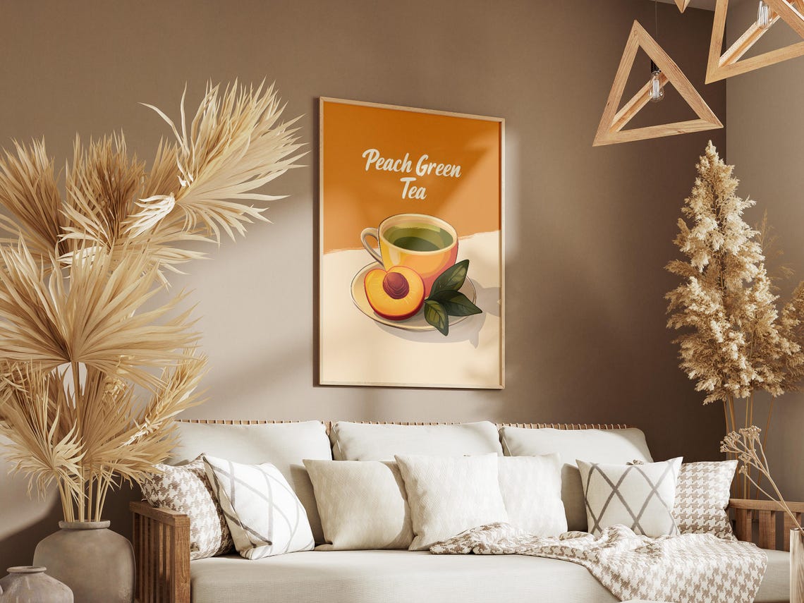 Peach Green Tea Hot Fruit Tea Cup Yellow Kitchen Illustration Poster - Image 3