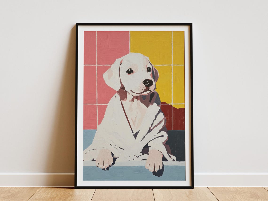 Labrador Puppy White Bathrobe Color Block Modern Pop Art Poster