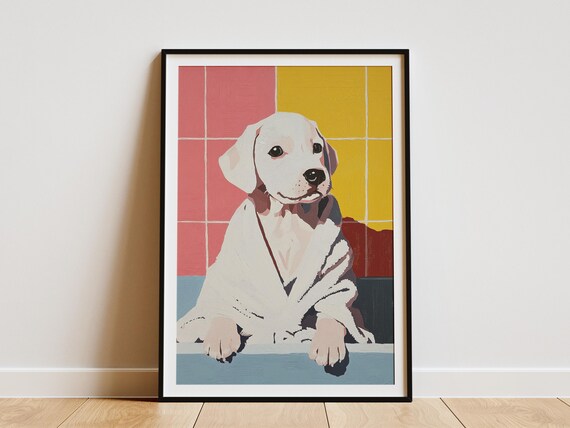 Labrador Puppy White Bathrobe Color Block Modern Pop Art Poster