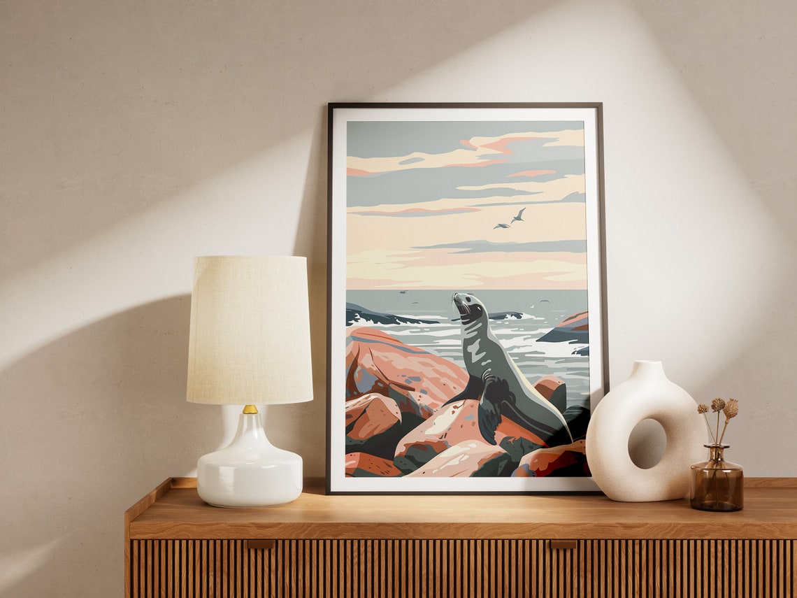 Sea Lion On Rocks Coastal Art Print Modern Minimalist Poster Ocean Animal Wall Decor Nautical Decor Beach Home Decor - Image 2