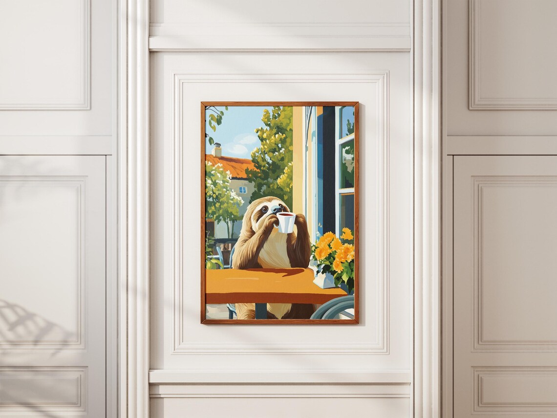 Sloth Cafe Poster, Matisse-Inspired Animal Art Print - Image 2
