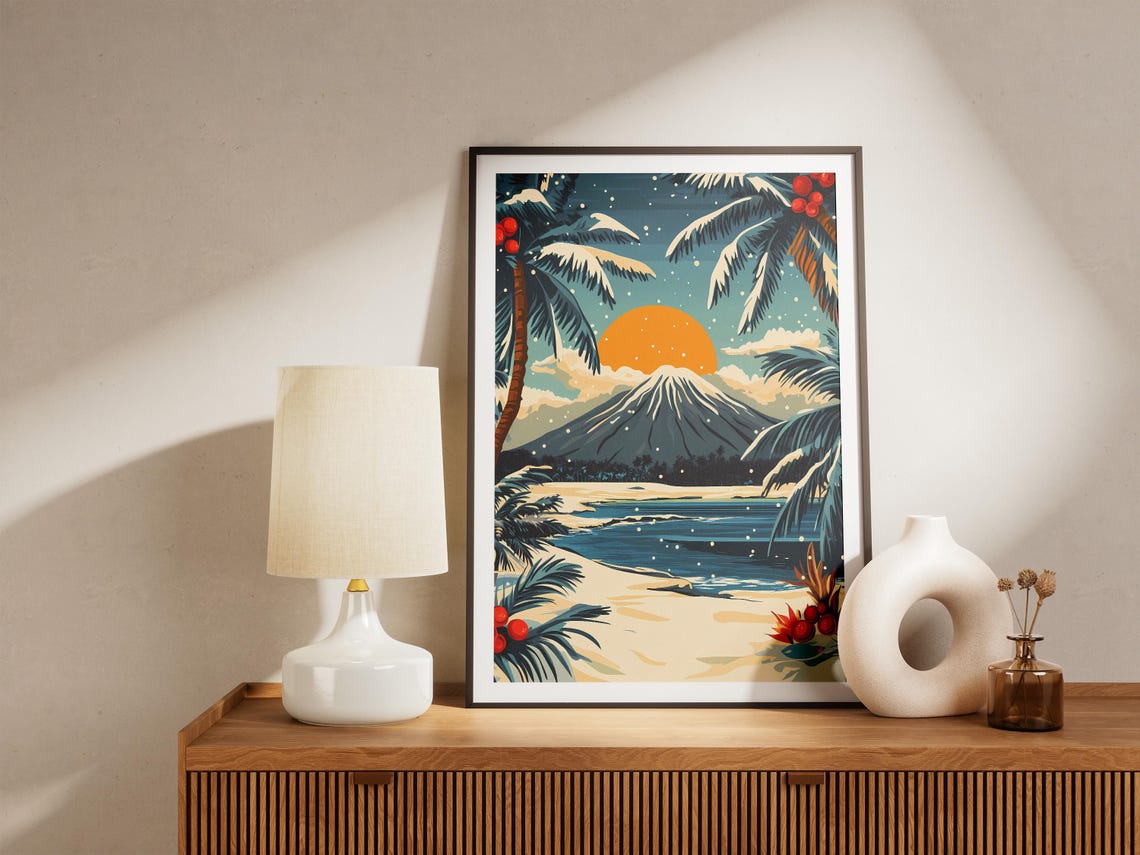 Hawaii Volcano Snowy Palms Tropical Winter Sunset Travel Poster - Image 5