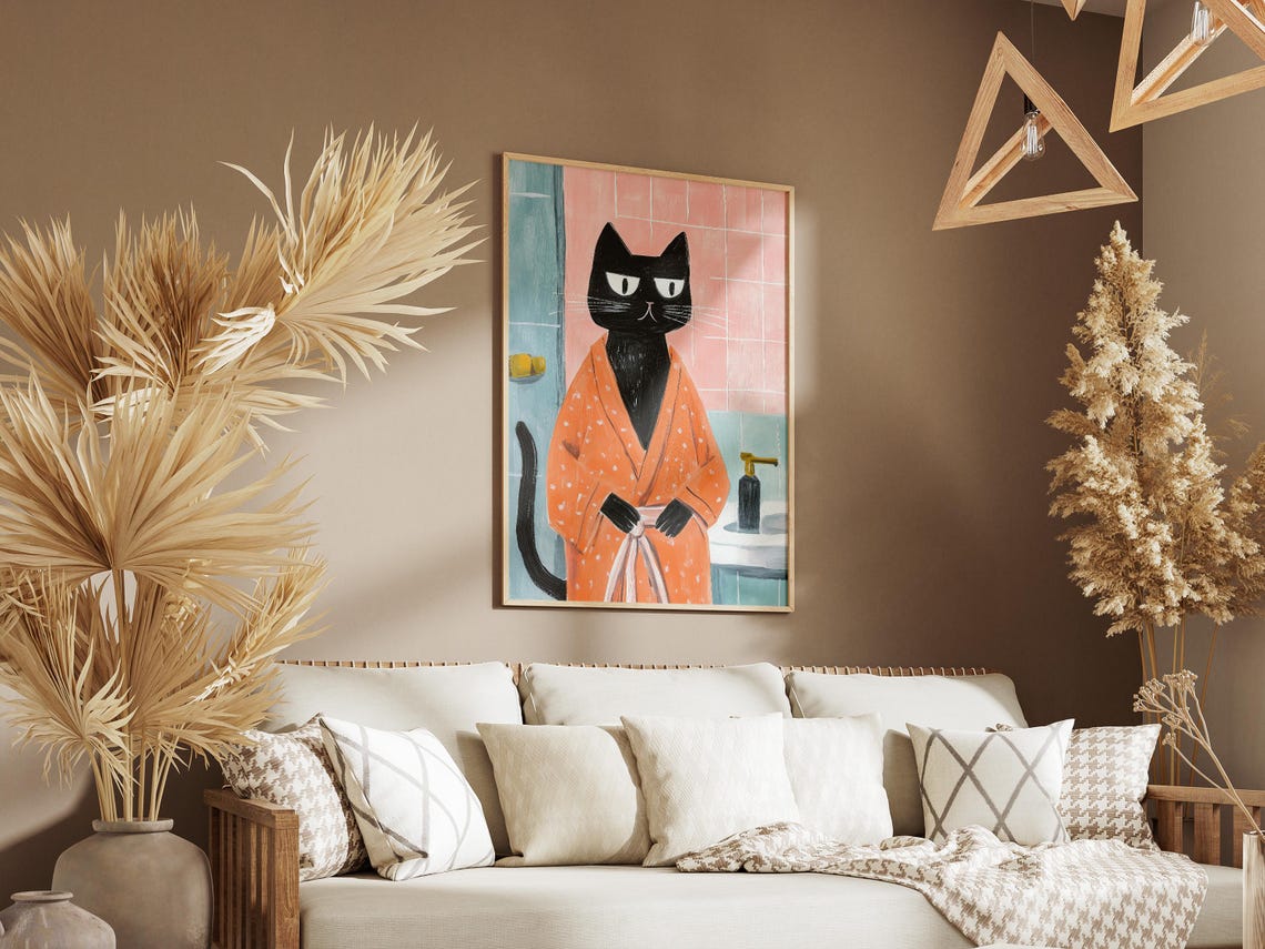 Norwegian Forest Cat Bathrobe Bathroom Art Print Lover Gift Funny Poster Wall Decor Quirky Home - Image 3