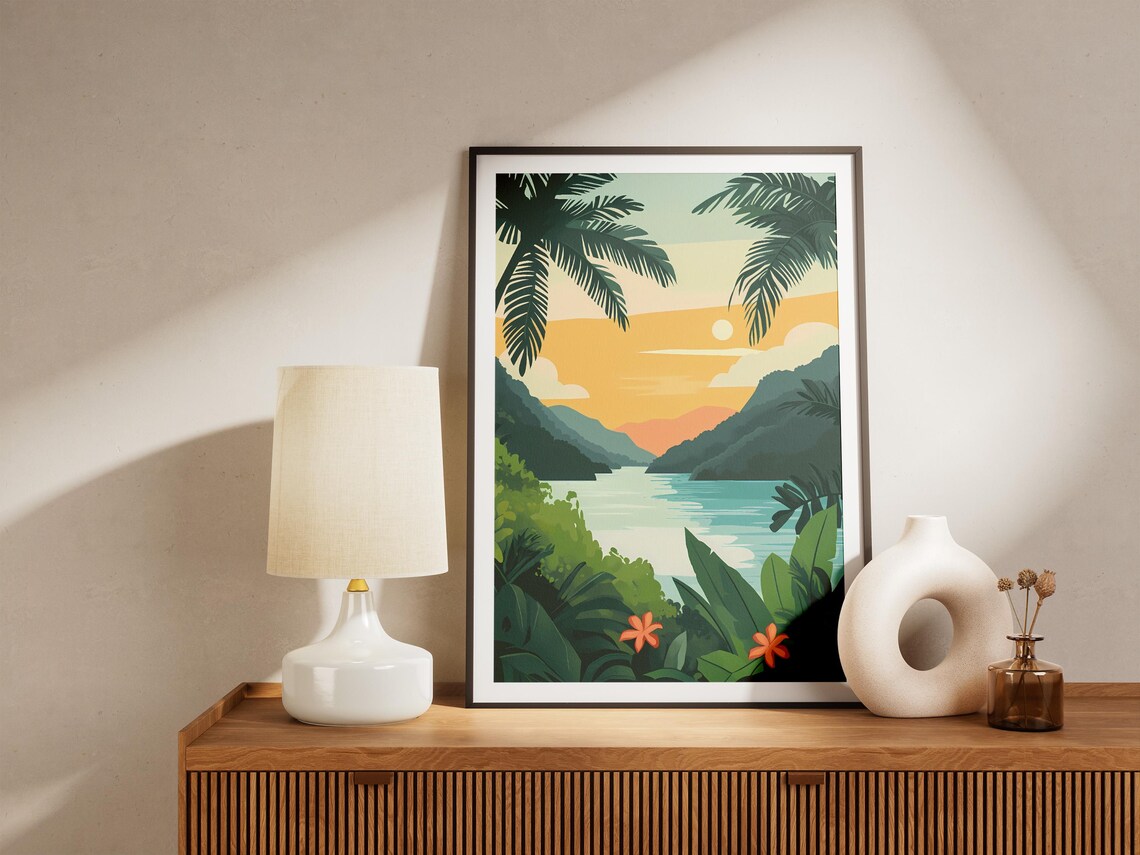 Costa Rica Tropical Jungle Lagoon Sunset Palm Fronds Art Poster - Image 5