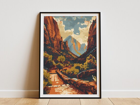 Zion National Park Red Rock Canyon Trail Vintage Travel Poster