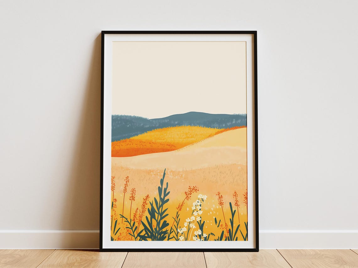 Warm Autumn Hills With Wildflowers Abstract Landscape Poster