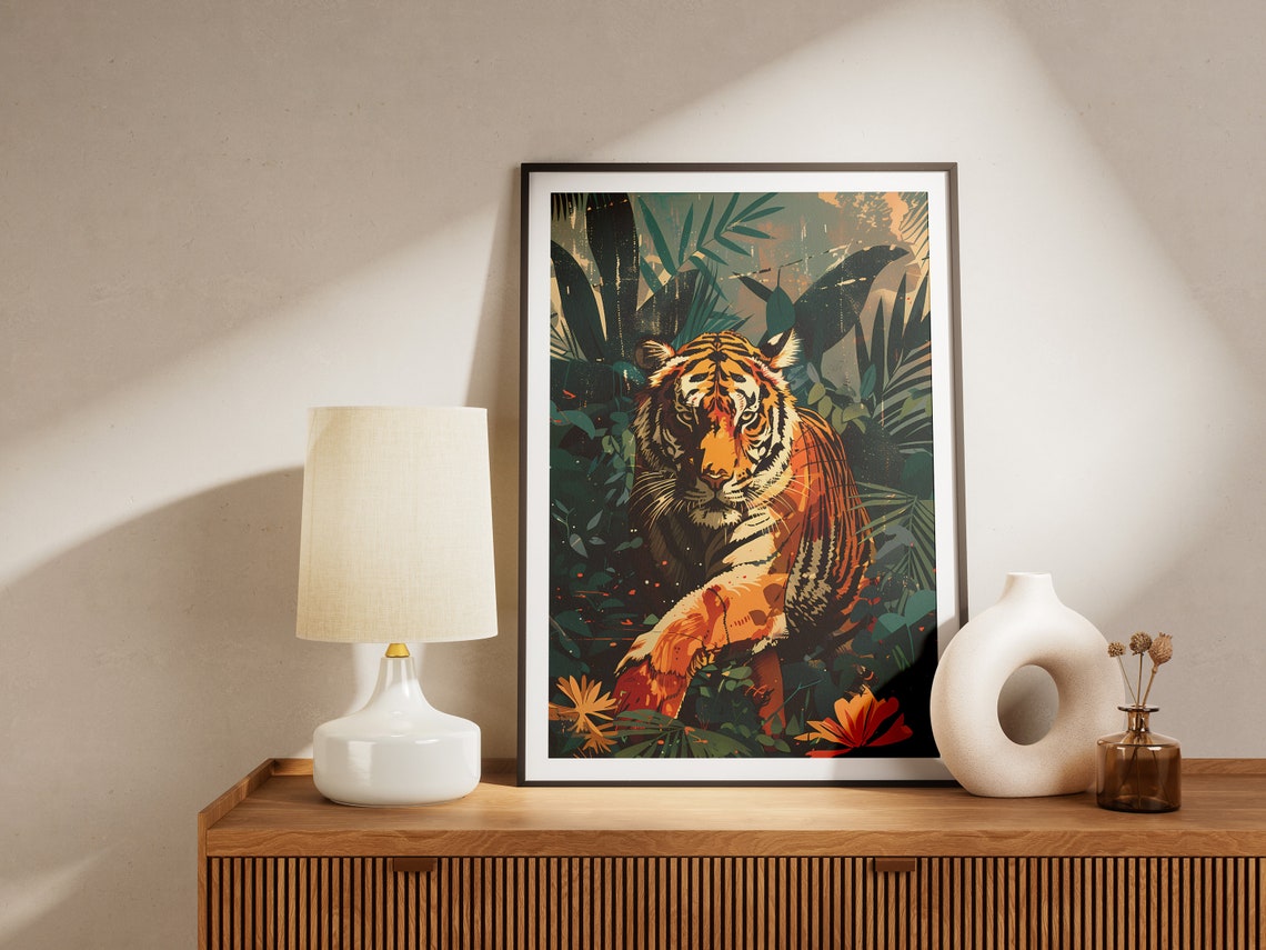 Tiger Jungle Prowl Wild Lush Green Foliage Vintage Animal Poster - Image 2