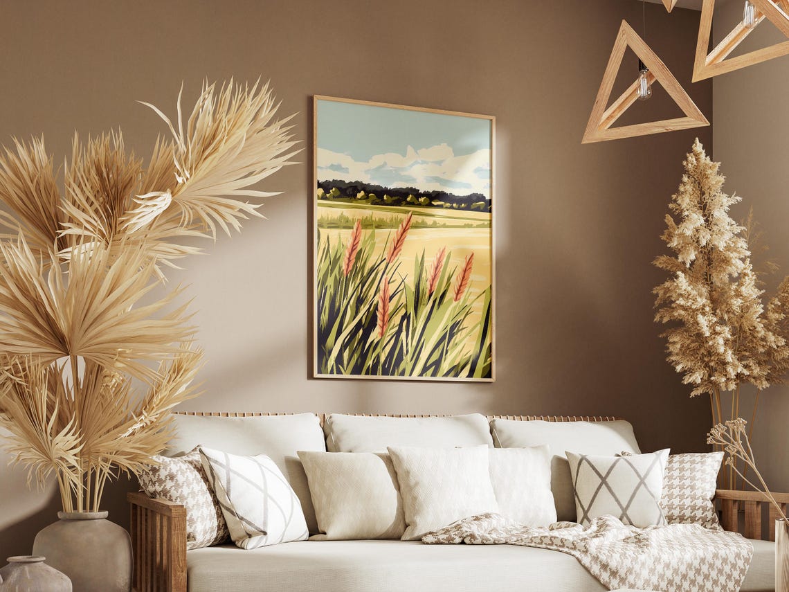 Golden Marsh with Tall Reeds and a Distant Dark Tree Line Poster - Image 3