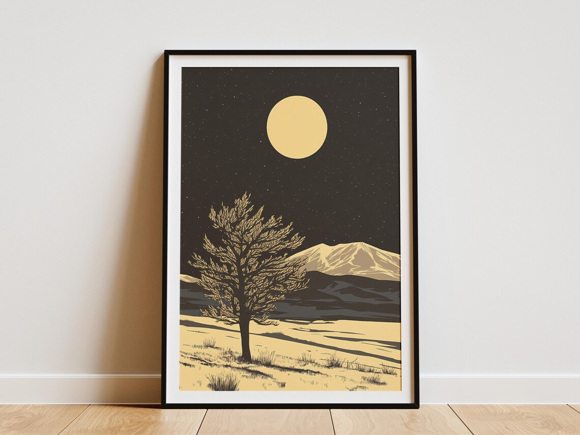 Great Basin National Park Nevada Lone Windswept Tree Moonlit Night Poster