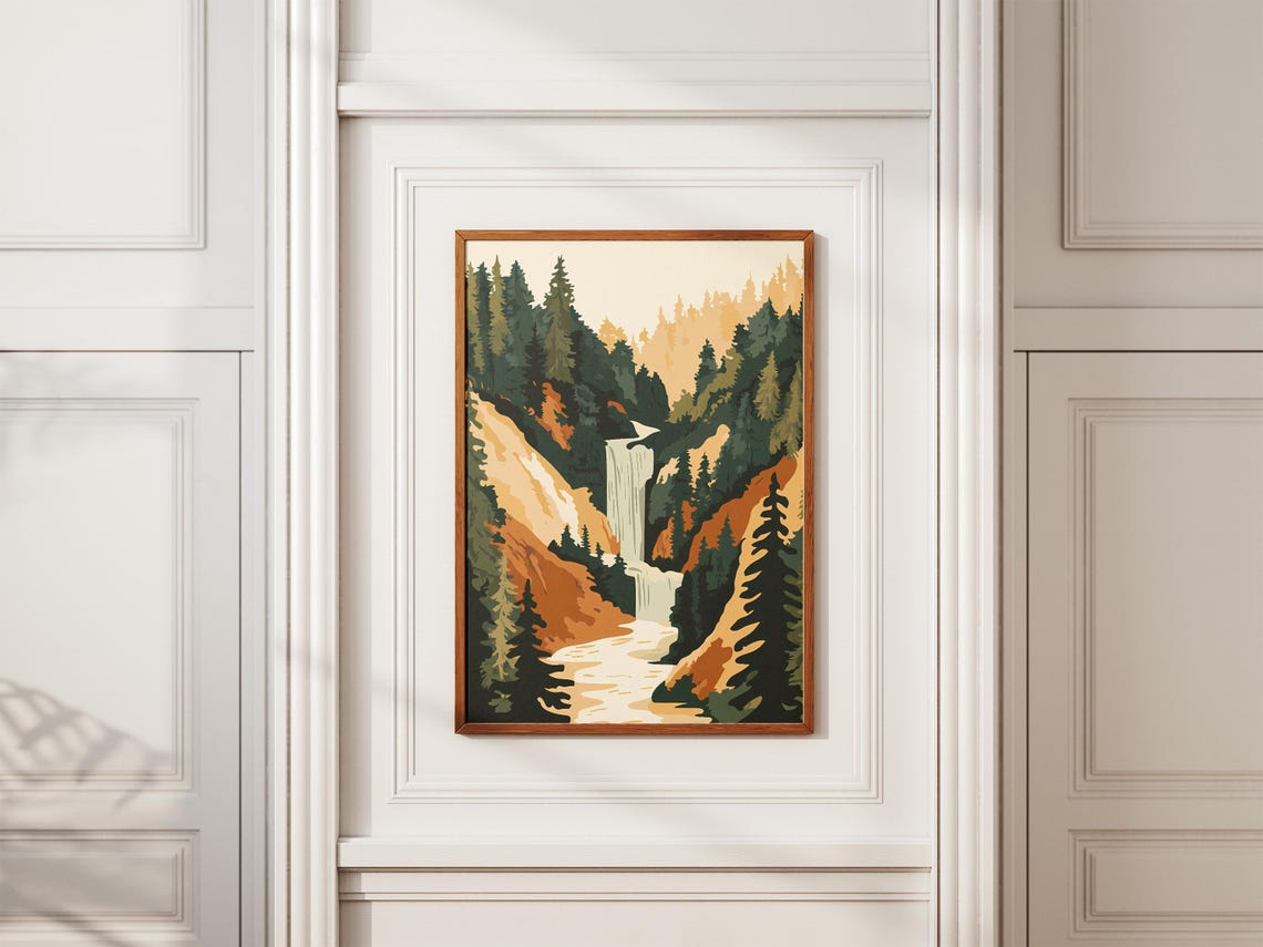 Redwood Forest Waterfall Canyon Autumn Foliage Landscape Poster - Image 2