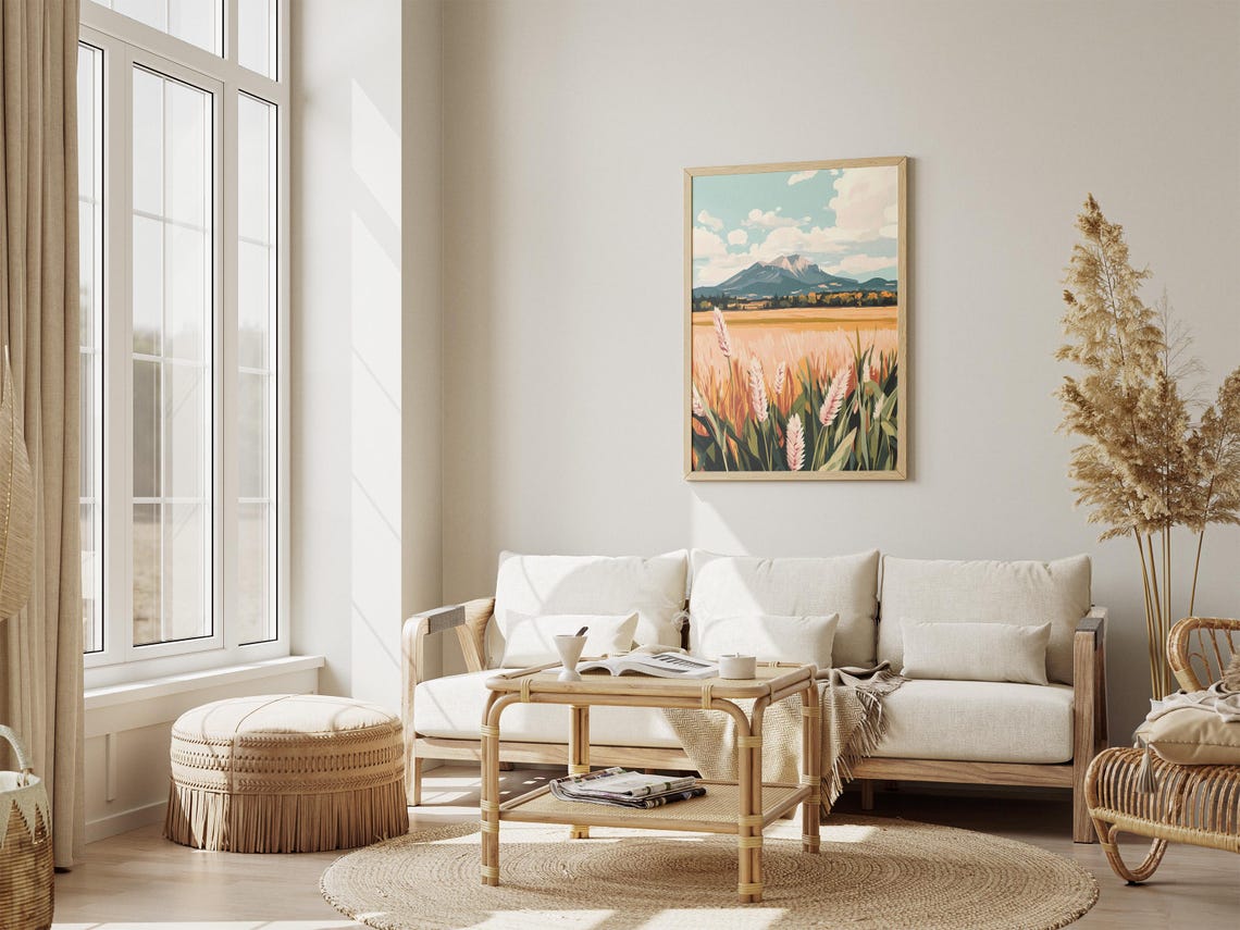 Golden Wheat Field Stalks With a Distant Grey Mountain Poster - Image 4