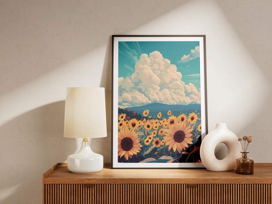 Sunflower Field Under Dramatic Thunderclouds Summer Art Poster - Image 5