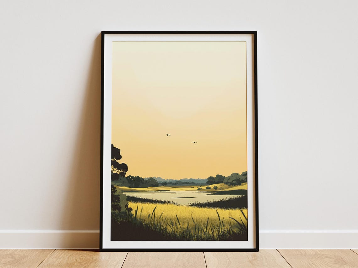 Brazil Pantanal Golden Wetland Sunset Minimalist Nature Poster