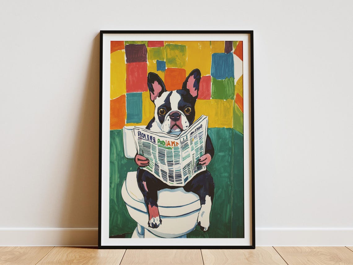 French Bulldog Poster Funny Dog Art Print Bathroom Decor Dog Lover Gift Modern Dog Wall Art Whimsical Pet Print Toilet Humor French Bulldog