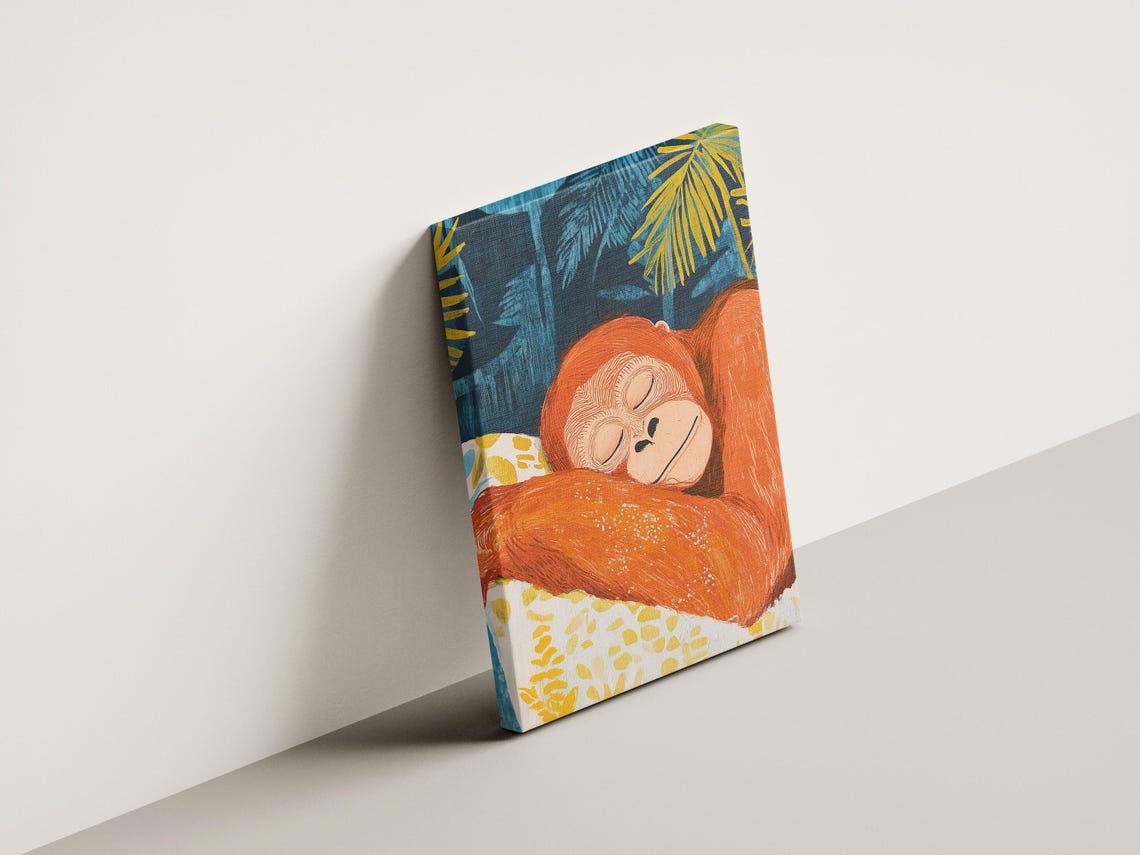 Sleeping Orangutan in Teal Jungle Matisse Style Wildlife Poster - Image 4