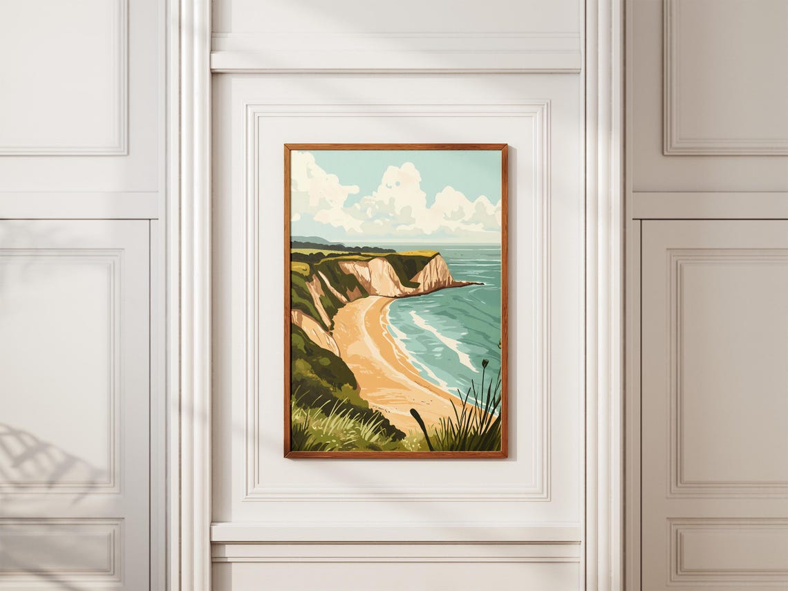 Chalk Cliffs Sandy Cove Turquoise Sea Coastal Landscape Poster - Image 2